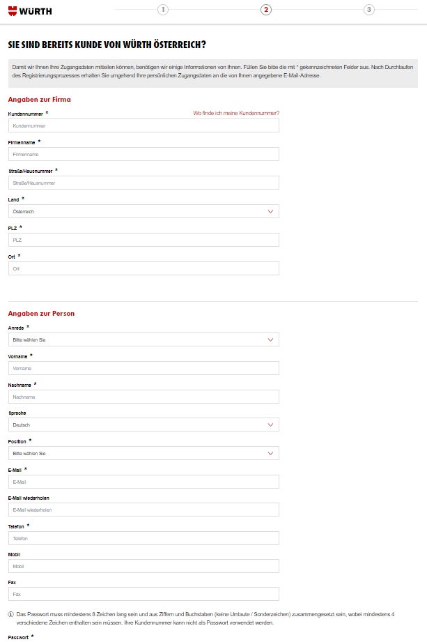 Registrierungsformular Online-Shop