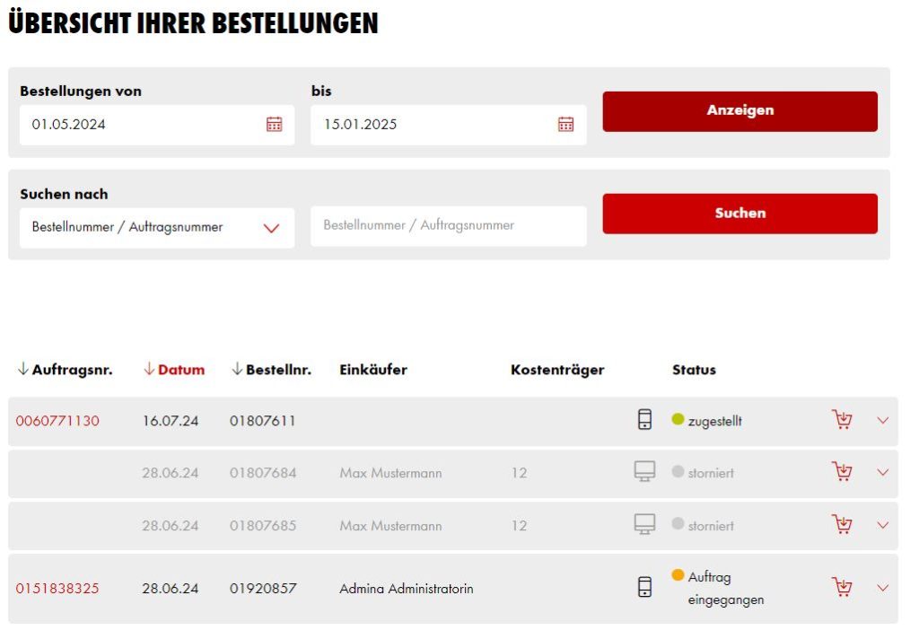 Übersicht Ihrer Bestellungen