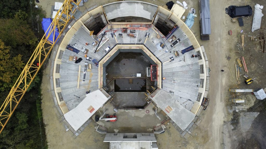 Globe Coburg in der Bauphase - Ansicht von oben © Ingenieurgruppe Knörnschild & Kollegen, Globe-Theater in Coburg, 2022